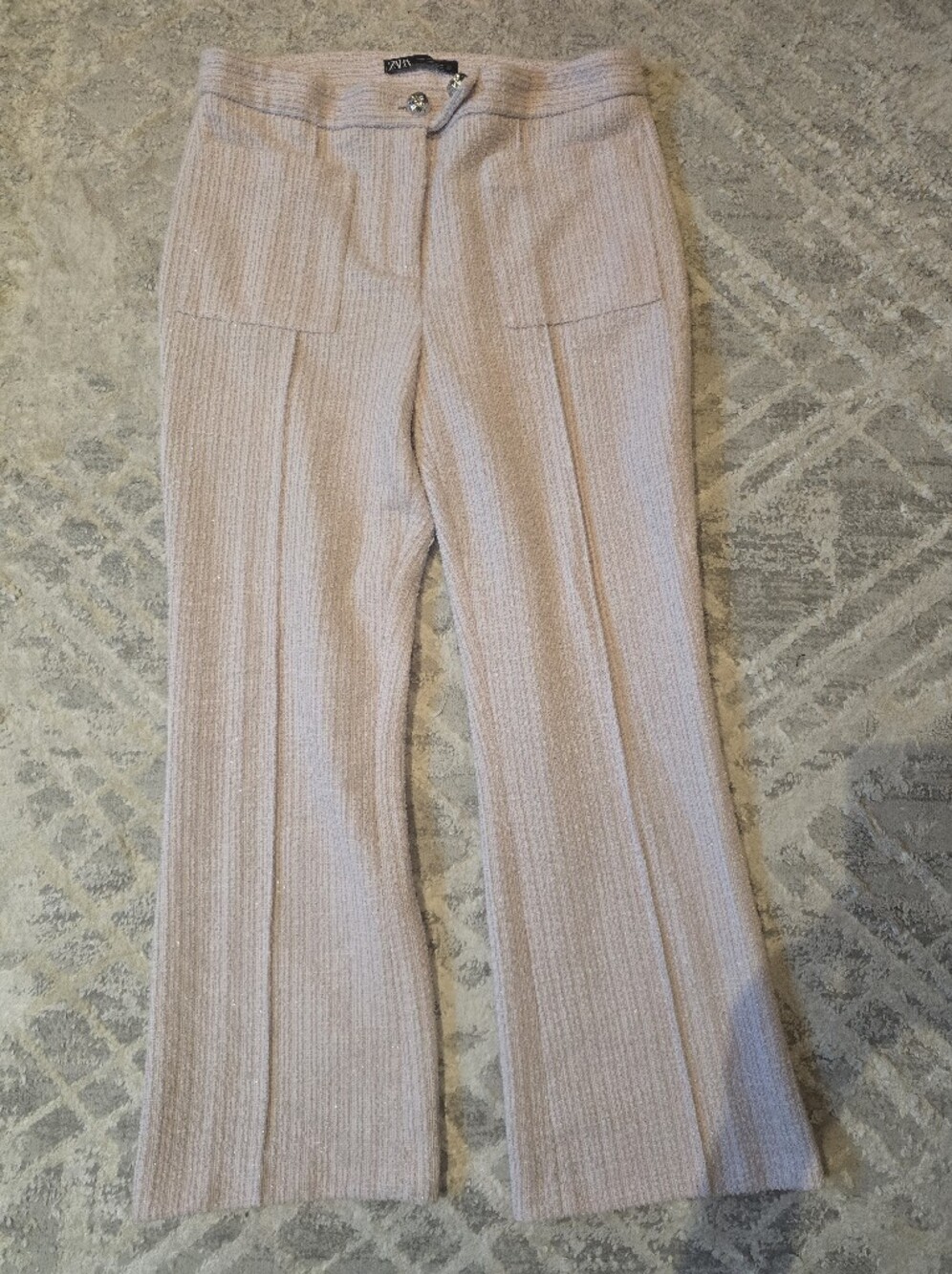 Zara Tweed Wide-Leg Pants - Light Pink
